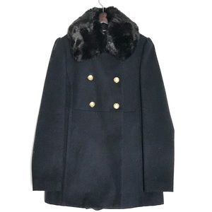 NEW Navy Blue Peacoat Black Faux Fur Collar